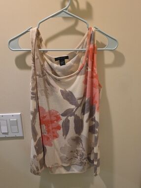 St. John Floral Scoop Neck Tank Top - Cream, Coral & Taupe